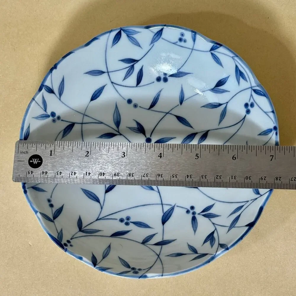 Vintage Japanese Blue and White Porcelain Floral Vine Bowls, Marked (Set of 2)